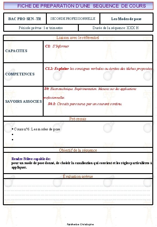 FICHE DE PREPARATION DUNE SEQUENCE DE COURS BAC