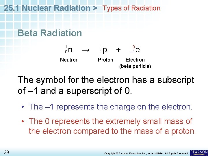 25. 1 Nuclear Radiation > Types of Radiation Beta Radiation 1 0 n Neutron