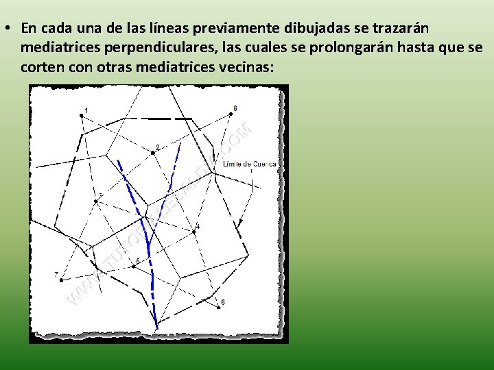 • En cada una de las líneas previamente dibujadas se trazarán mediatrices perpendiculares, • En cada una de las líneas previamente dibujadas se trazarán mediatrices perpendiculares,
