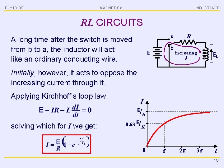 PHY 1013 S MAGNETISM INDUCTANCE RL CIRCUITS R a A long time after the