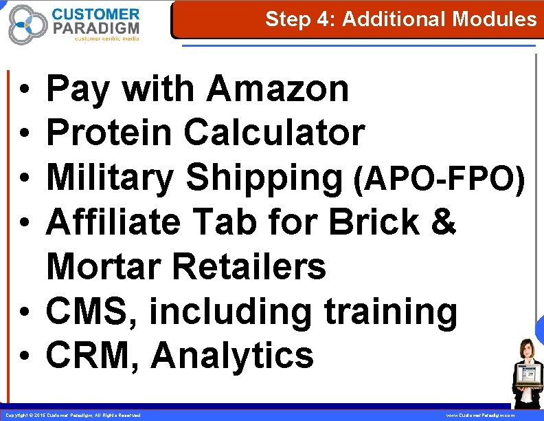 Step 4: Additional Modules • • Pay with Amazon Protein Calculator Military Shipping (APO-FPO)