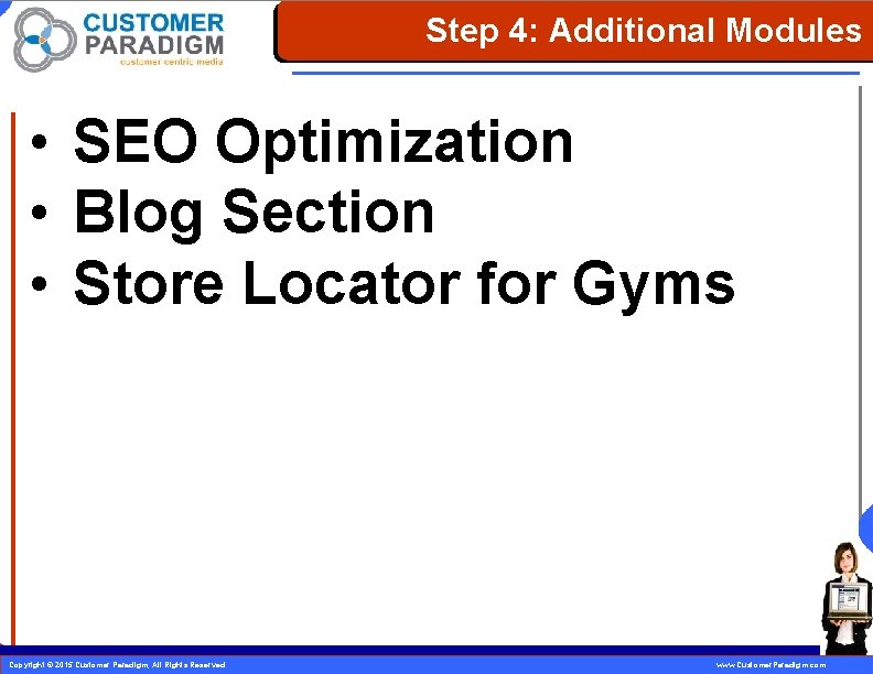 Step 4: Additional Modules • SEO Optimization • Blog Section • Store Locator for