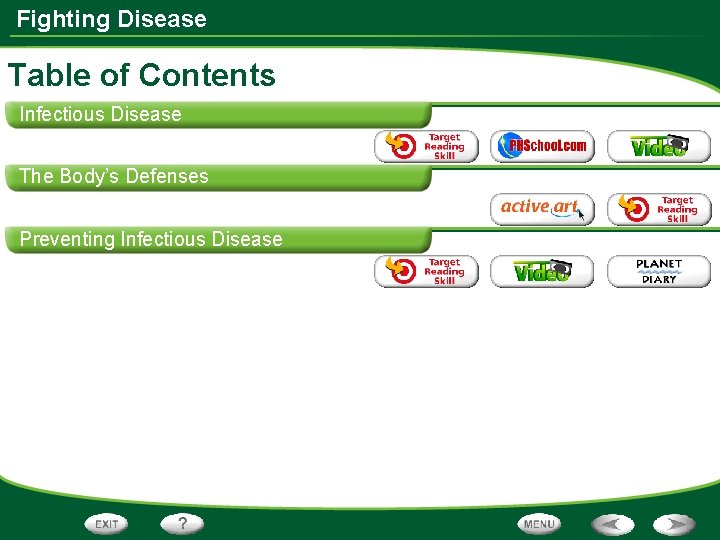 Fighting Disease Table of Contents Infectious Disease The Body’s Defenses Preventing Infectious Disease 