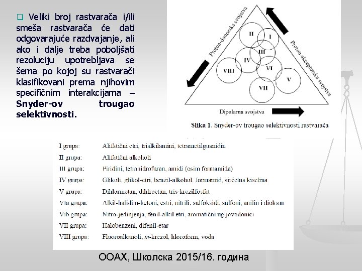 q Veliki broj rastvarača i/ili smeša rastvarača će dati odgovarajuće razdvajanje, ali ako i