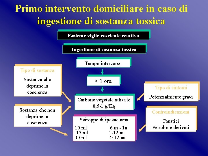 Primo intervento domiciliare in caso di ingestione di sostanza tossica Paziente vigile cosciente reattivo Primo intervento domiciliare in caso di ingestione di sostanza tossica Paziente vigile cosciente reattivo