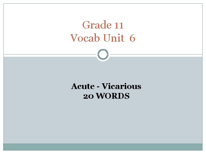 Grade 11 Vocab Unit 6 Acute - Vicarious 20 WORDS 