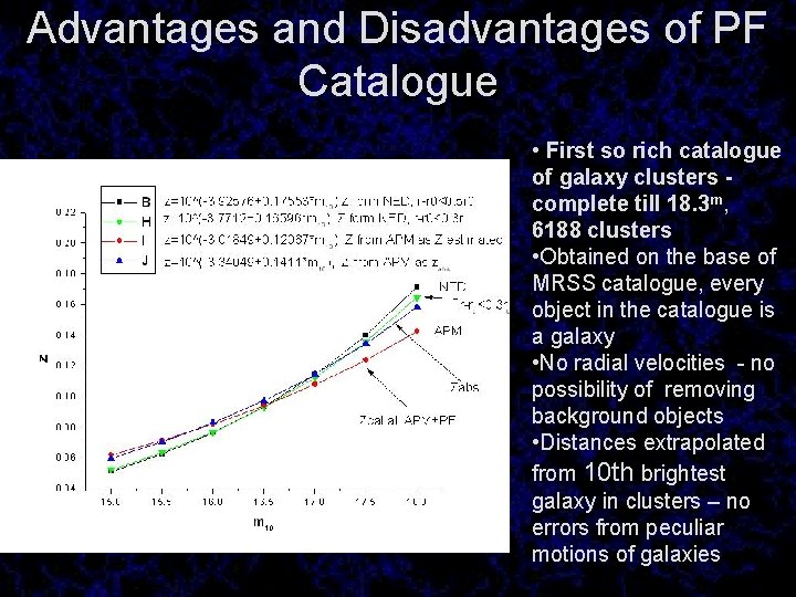 Advantages and Disadvantages of PF Catalogue • First so rich catalogue of galaxy clusters