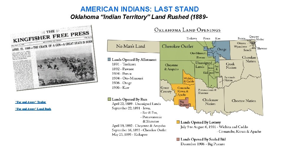 AMERICAN INDIANS: LAST STAND Oklahoma “Indian Territory” Land Rushed (18891890’s) “Far and Away” Trailer