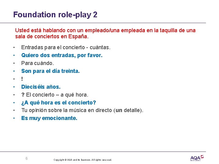 Foundation role-play 2 Usted está hablando con un empleado/una empleada en la taquilla de