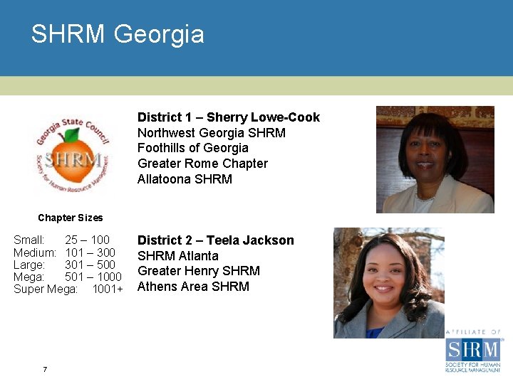 SHRM Georgia District 1 – Sherry Lowe-Cook Northwest Georgia SHRM Foothills of Georgia Greater