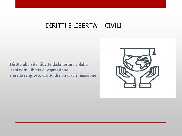 DIRITTI E LIBERTA’ CIVILI Diritto alla vita, libertà dalla tortura e dalla schiavitù, libertà