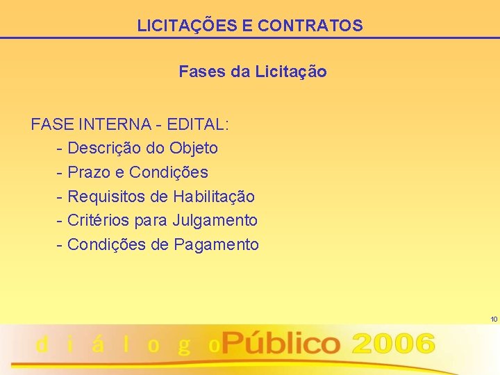 LICITAÇÕES E CONTRATOS Fases da Licitação FASE INTERNA - EDITAL: - Descrição do Objeto