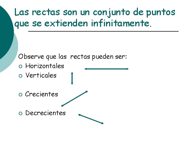 Las rectas son un conjunto de puntos que se extienden infinitamente. Observe que las