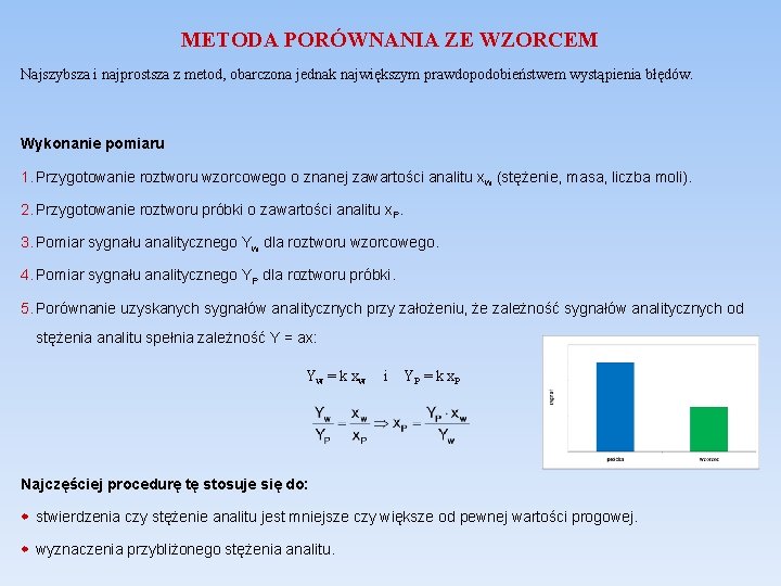 METODA PORÓWNANIA ZE WZORCEM Najszybsza i najprostsza z metod, obarczona jednak największym prawdopodobieństwem wystąpienia
