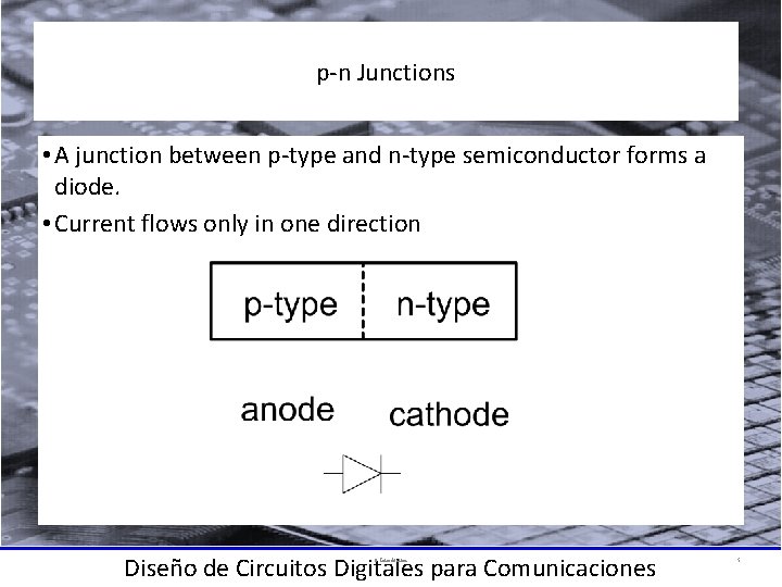 p-n Junctions • A junction between p-type and n-type semiconductor forms a diode. •