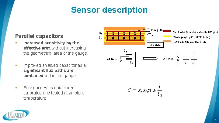 Sensor description Parallel capacitors § Flux path C 1 C 2 Strain gauge glue