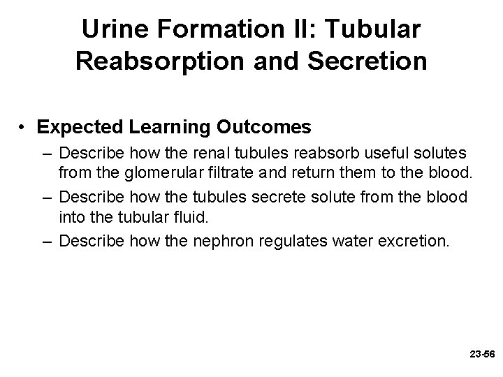 Urine Formation II: Tubular Reabsorption and Secretion • Expected Learning Outcomes – Describe how Urine Formation II: Tubular Reabsorption and Secretion • Expected Learning Outcomes – Describe how