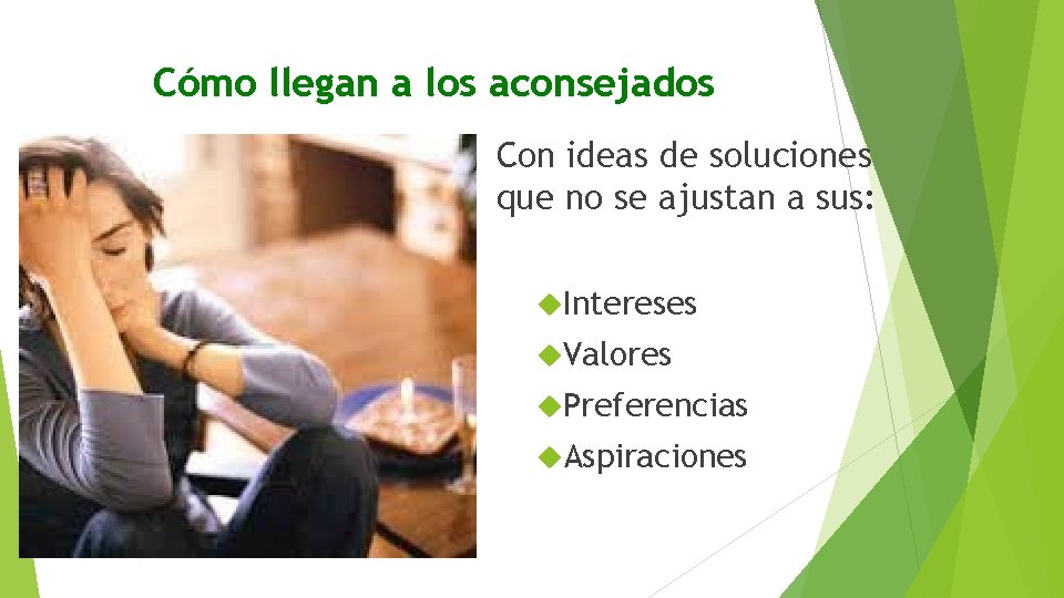 Cómo llegan a los aconsejados Con ideas de soluciones que no se ajustan a
