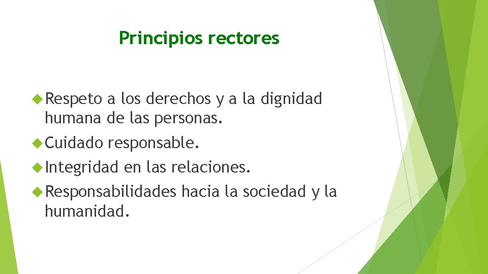 Principios rectores Respeto a los derechos y a la dignidad humana de las personas.