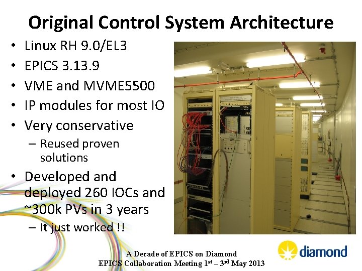 Original Control System Architecture • • • Linux RH 9. 0/EL 3 EPICS 3.
