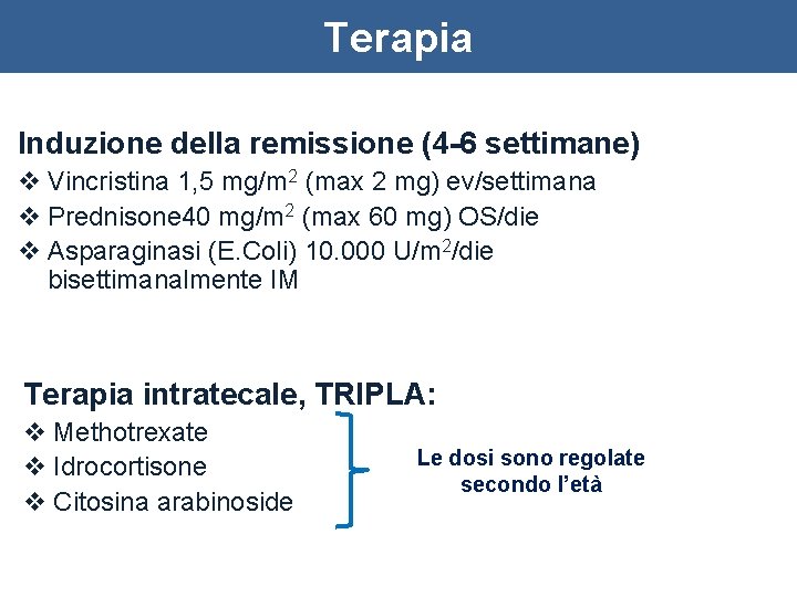 Terapia Induzione della remissione (4 -6 settimane) v Vincristina 1, 5 mg/m 2 (max