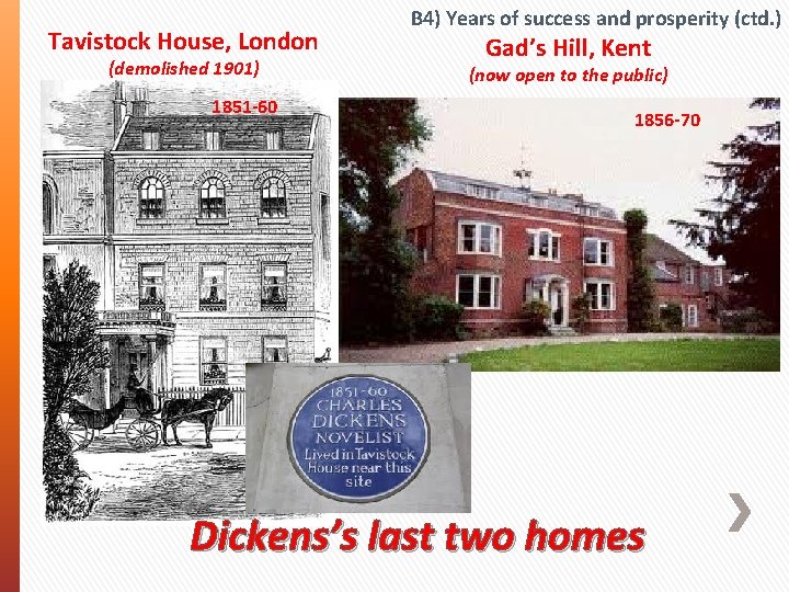 Tavistock House, London (demolished 1901) 1851 -60 B 4) Years of success and prosperity