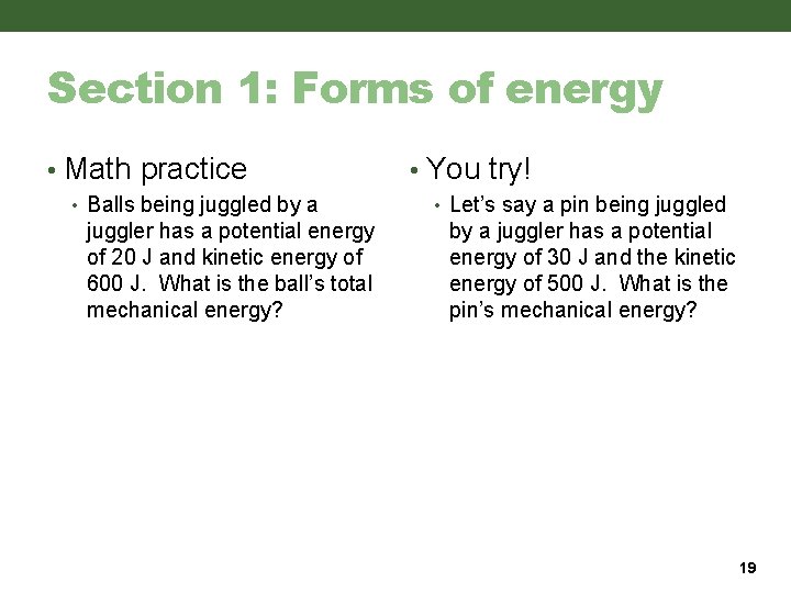 Section 1: Forms of energy • Math practice • Balls being juggled by a Section 1: Forms of energy • Math practice • Balls being juggled by a