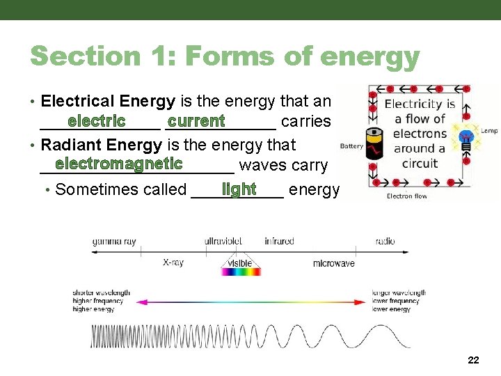 Section 1: Forms of energy • Electrical Energy is the energy that an electric Section 1: Forms of energy • Electrical Energy is the energy that an electric