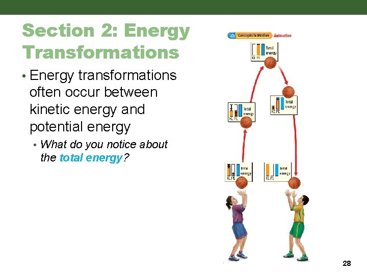 Section 2: Energy Transformations • Energy transformations often occur between kinetic energy and potential Section 2: Energy Transformations • Energy transformations often occur between kinetic energy and potential