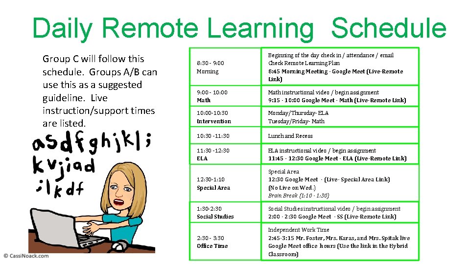 Daily Remote Learning Schedule Group C will follow this schedule. Groups A/B can use