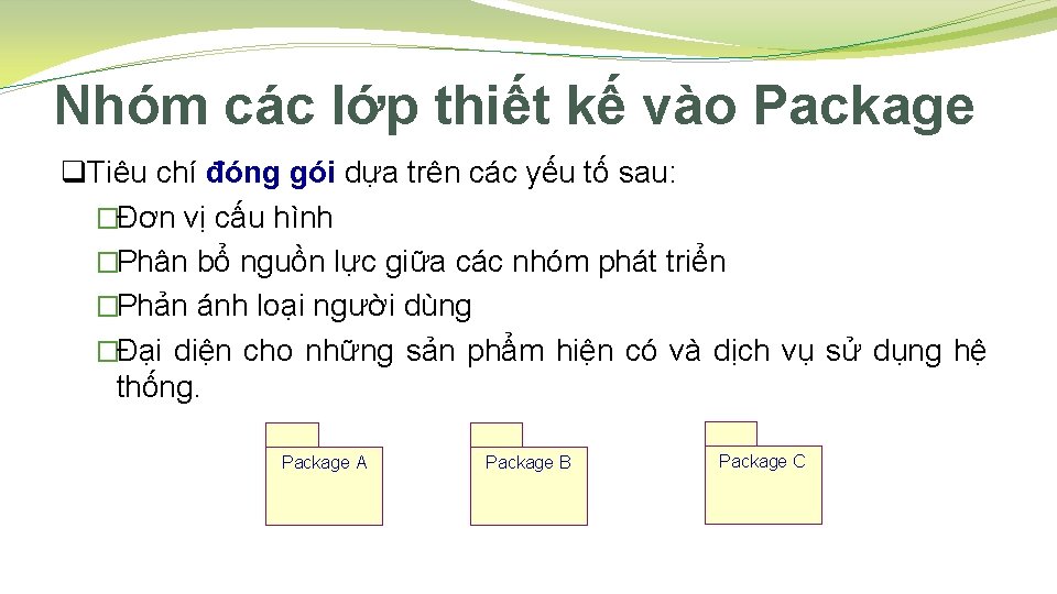 Nhóm các lớp thiết kế vào Package q. Tiêu chí đóng gói dựa trên