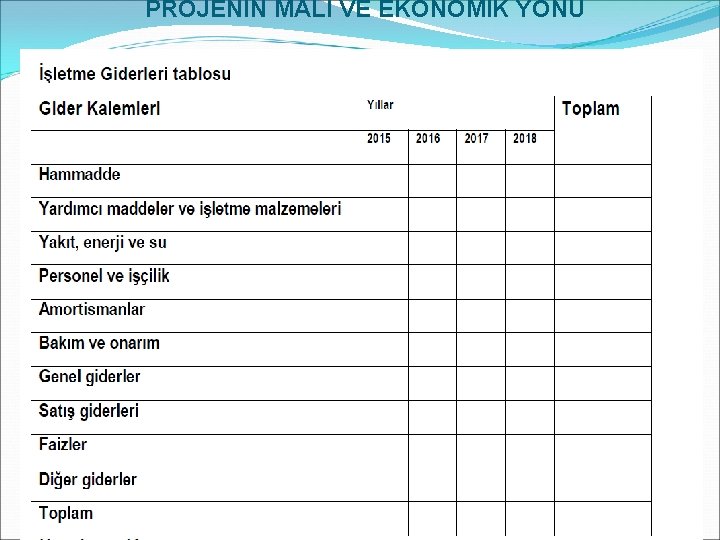 PROJENİN MALİ VE EKONOMİK YÖNÜ 