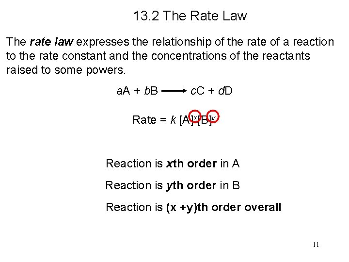 13. 2 The Rate Law The rate law expresses the relationship of the rate