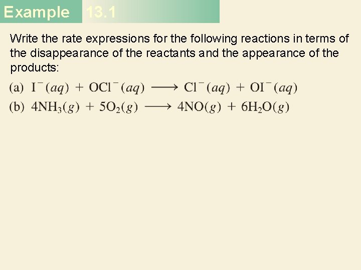 Example 13. 1 Write the rate expressions for the following reactions in terms of