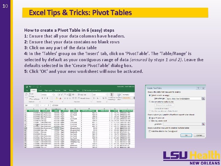 10 Excel Tips & Tricks: Pivot Tables How to create a Pivot Table in
