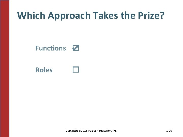 Which Approach Takes the Prize? Functions ☑ Roles ☐ Copyright © 2015 Pearson Education,
