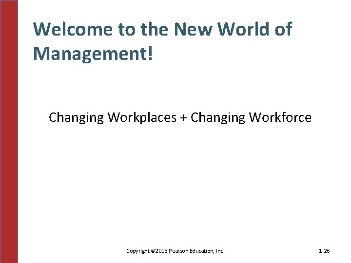Welcome to the New World of Management! Changing Workplaces + Changing Workforce Copyright ©