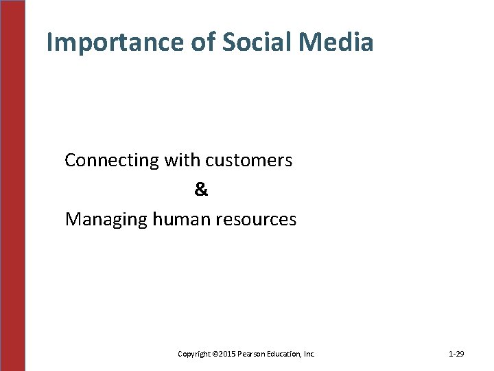 Importance of Social Media Connecting with customers & Managing human resources Copyright © 2015
