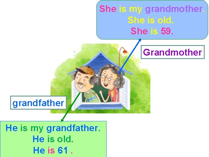 She is my grandmother. She is old. She is 59. Grandmother grandfather He is