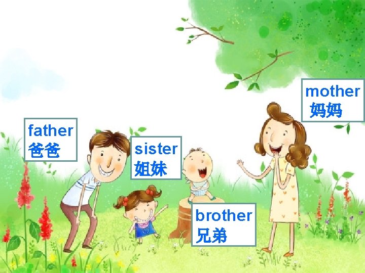 mother 妈妈 father 爸爸 sister 姐妹 brother 兄弟 