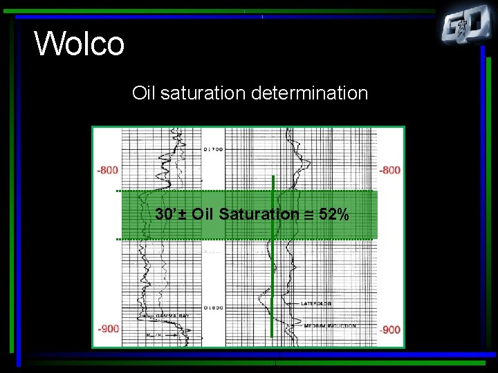 Wolco Oil saturation determination 30’± Oil Saturation 52% 