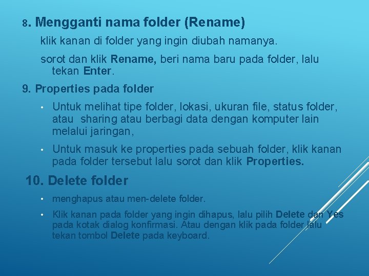 8. Mengganti nama folder (Rename) klik kanan di folder yang ingin diubah namanya. sorot