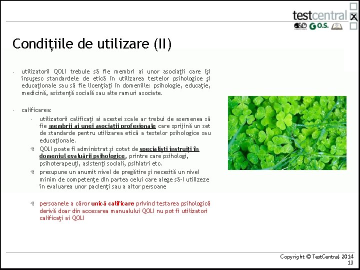 Condițiile de utilizare (II) - utilizatorii QOLI trebuie să fie membri ai unor asociaţii