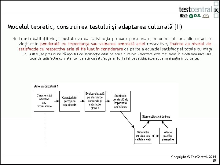Modelul teoretic, construirea testului și adaptarea culturală (II) 8 Teoria calității vieții postulează că