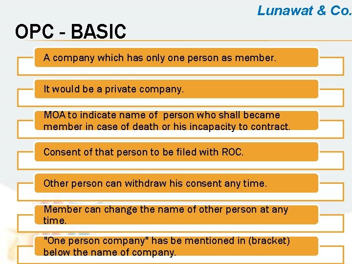 Lunawat & Co. OPC - BASIC A company which has only one person as