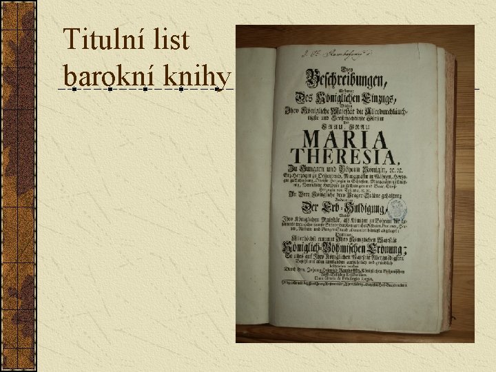 Titulní list barokní knihy 