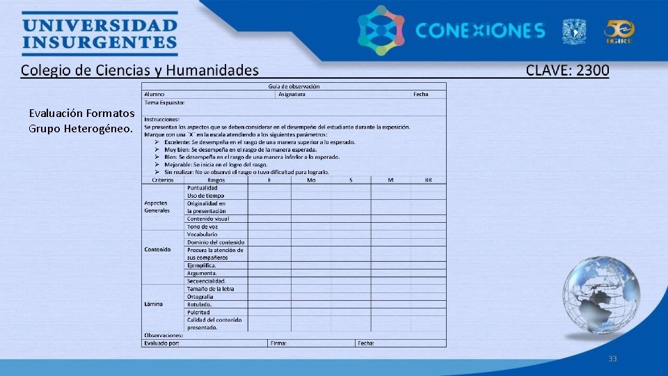 Evaluación Formatos Grupo Heterogéneo. 33 