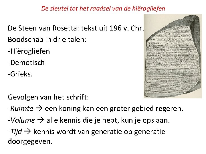 De sleutel tot het raadsel van de hiërogliefen De Steen van Rosetta: tekst uit