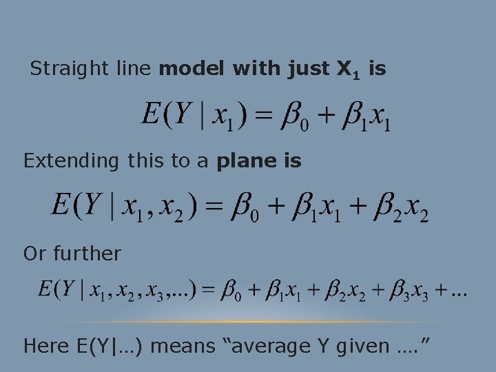 Straight line model with just X 1 is Extending this to a plane is