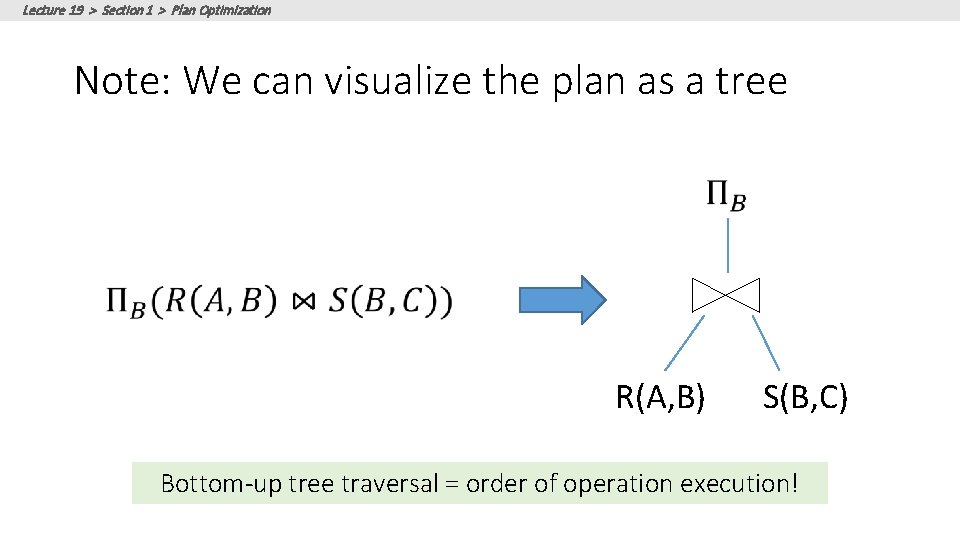 Lecture 19 > Section 1 > Plan Optimization Note: We can visualize the plan